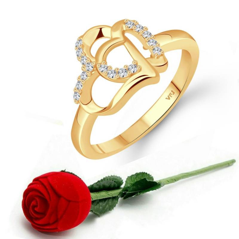 Loveble Heart (CZ) Gold Plated Ring with Scented Velvet Rose Ring Box for women  [VFJ1589SCENT ROSEG8 ]