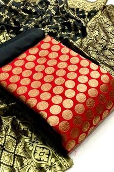  Red Banarasi silk Unstitched dress material