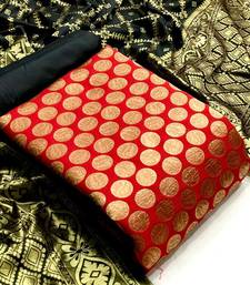  Red Banarasi silk Unstitched dress material