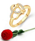 Loveble Heart (CZ) Gold Plated Ring with Scented Velvet Rose Ring Box for women  [VFJ1589SCENT ROSEG12 ]