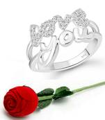 Valentine message Love  (CZ) Rhodium Plated  Ring with Scented Velvet Rose Ring Box for women  [VFJ1591SCENT ROSE16 ]