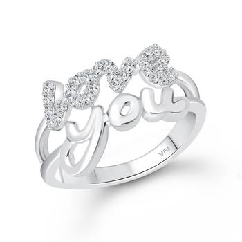 Valentine message Love  (CZ) Rhodium Plated  Ring with Scented Velvet Rose Ring Box for women  [VFJ1591SCENT ROSE16 ] 2