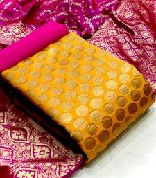  Yellow Banarasi silk Unstitched dress material