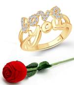 Valentine message Love  (CZ) Gold Plated  Ring with Scented Velvet Rose Ring Box for women  [VFJ1591SCENT ROSEG12 ]