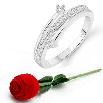 Beauty Craft (CZ) Rhodium  Ring with Scented Velvet Rose Ring Box for women  [VFJ1592SCENT ROSE14 ] 1