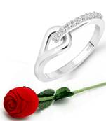 Floral (CZ) Rhodium Plated  Ring with Scented Velvet Rose Ring Box for women  [VFJ1593SCENT ROSE14 ]