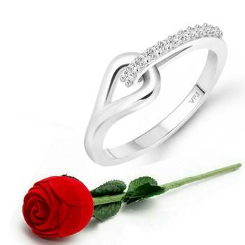 Floral (CZ) Rhodium Plated  Ring with Scented Velvet Rose Ring Box for women  [VFJ1593SCENT ROSE16 ] 1