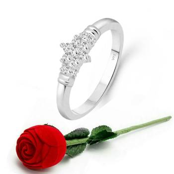 Incredible Rhodium Plated  CZ Ring  with Scented Velvet Rose Ring Box for women  [VFJ1595SCENT ROSE10 ] 1