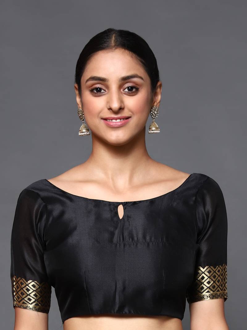 Glemora Black Beautiful Ethnic Wear Silk Blend  Traditional Saree