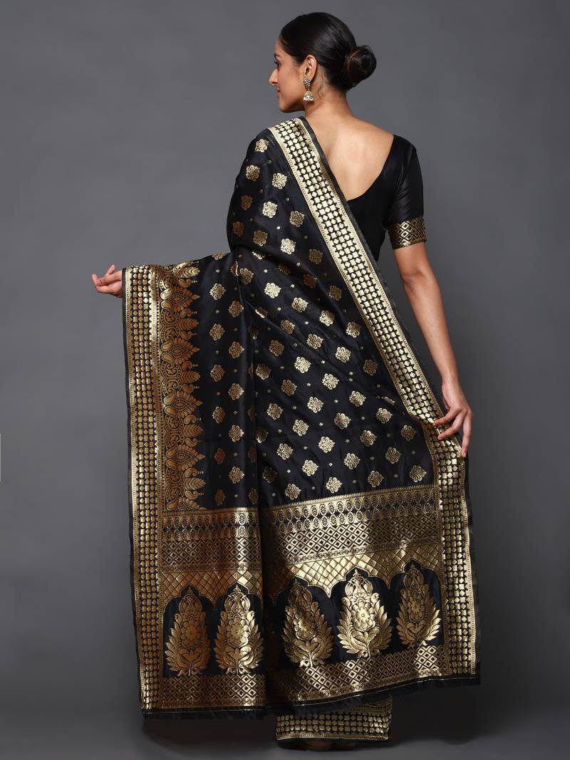 Glemora Black Beautiful Ethnic Wear Silk Blend  Traditional Saree