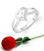 Rhodium Plated Alloy and Cubic Zirconia Dua Heart Ring  & Scented Velvet Rose Ring Box [VFJ1588SCENT ROSE10 ]