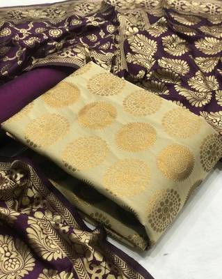 VredeVogel Beige Banarasi silk Unstitched dress material 1