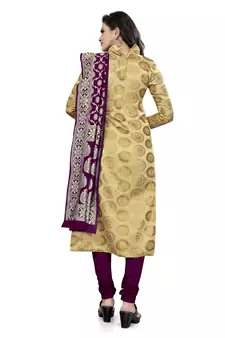 VredeVogel Beige Banarasi silk Unstitched dress material