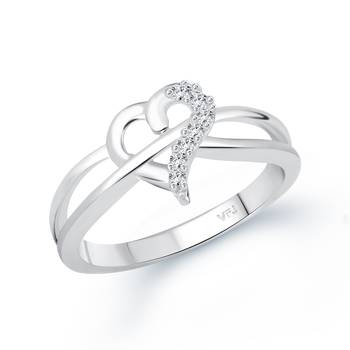 Rhodium Plated Alloy and Cubic Zirconia Dua Heart Ring  & Scented Velvet Rose Ring Box [VFJ1588SCENT ROSE16 ] 2