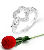 Silver Plated Classic Proposal Heart  Ring  Girls Valentine Gift & Scented Velvet Rose Ring Box [VFJ1596SCENT ROSE10 ]