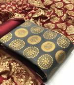  Grey Banarasi silk Unstitched dress material