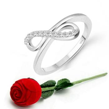 Silver Plated Classic Proposal Heart  Ring  Girls Valentine Gift & Scented Velvet Rose Ring Box [VFJ1597SCENT ROSE10 ] 1
