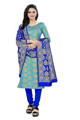  Light blue Banarasi silk Unstitched dress material 2