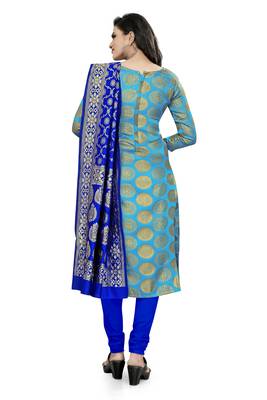  Light blue Banarasi silk Unstitched dress material 3