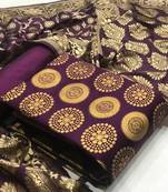  Purple Banarasi silk Unstitched dress material