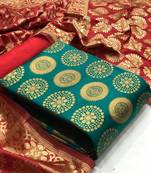  Rama green Banarasi silk Unstitched dress material
