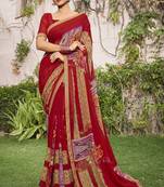 Maroon printed georgette saree with blouse