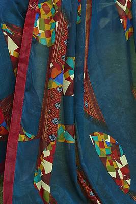 Dark blue printed georgette saree with blouse 3