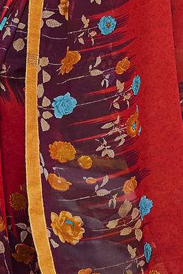 Red printed georgette saree with blouse 3