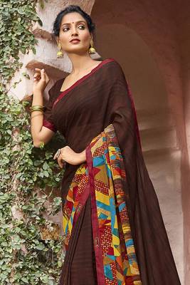 Brown printed georgette saree with blouse 2