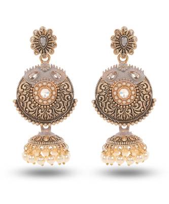 Grey Meenakari Jhumka Zircon Zinc Jhumki Earring 1