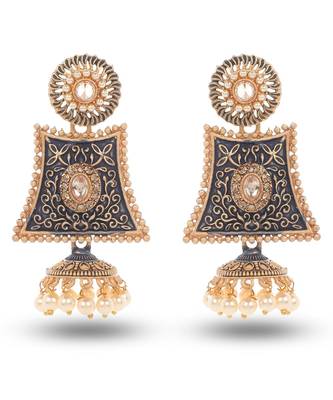 Black Meenakari Jhumka Zircon Zinc Jhumki Earring 1