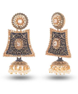 Black Meenakari Jhumka Zircon Zinc Jhumki Earring 2