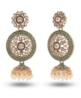Green Meenakari Jhumka Zircon Zinc Jhumki Earring 2