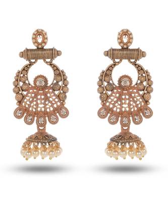 Beige Meenakari Jhumka Zircon Zinc Jhumki Earring 1