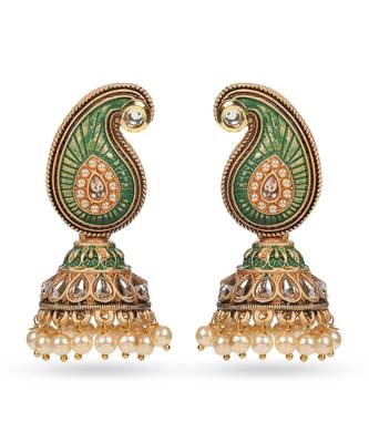 Green Meenakari Jhumka Zircon Zinc Jhumki Earring 1