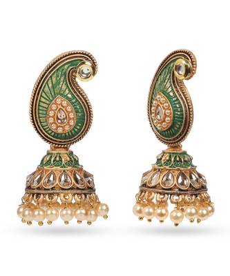 Green Meenakari Jhumka Zircon Zinc Jhumki Earring 2