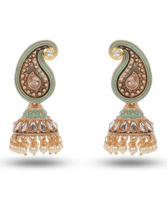 Indian Design Mint Green Meenakari Jhumka Zircon Zinc Jhumki Earring 1