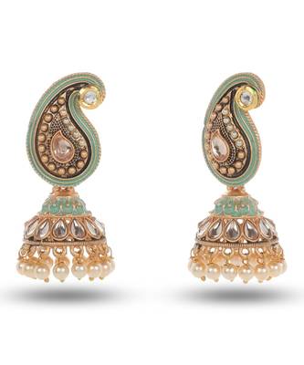 Indian Design Mint Green Meenakari Jhumka Zircon Zinc Jhumki Earring 2