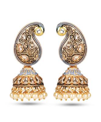 Grey Meenakari Jhumka Zircon Zinc Jhumki Earring 1