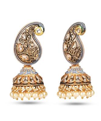 Grey Meenakari Jhumka Zircon Zinc Jhumki Earring 3