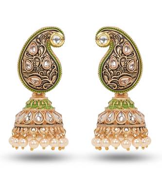Indian Design Green Meenakari Jhumka Zircon Zinc Jhumki Earring 1