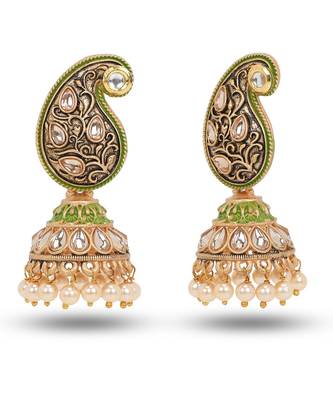 Indian Design Green Meenakari Jhumka Zircon Zinc Jhumki Earring 2