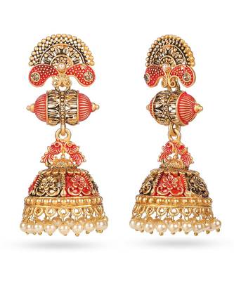 Red Meenakari  Jhumki Earring 1