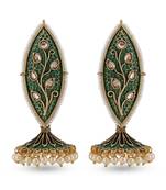 Traditional Design Green Meenakari long  Jhumki Earring