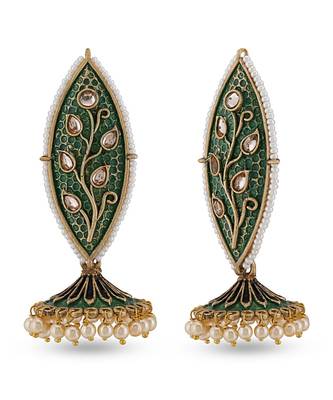 Traditional Design Green Meenakari long  Jhumki Earring 2