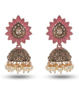 Seevee Fashion Light weight Metal With Beautiful Pink Meenakari Jhumka 1