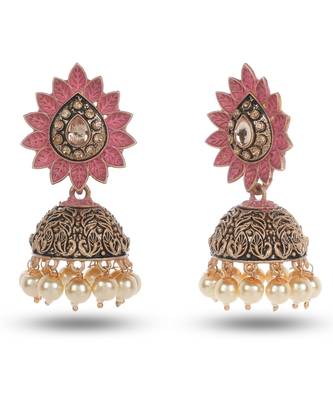 Seevee Fashion Light weight Metal With Beautiful Pink Meenakari Jhumka 2