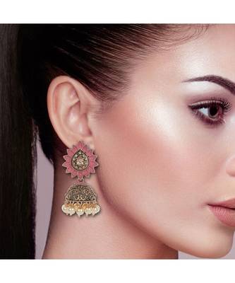 Seevee Fashion Light weight Metal With Beautiful Pink Meenakari Jhumka 3