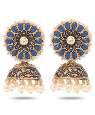Blue Floral Jhumki Earring 1