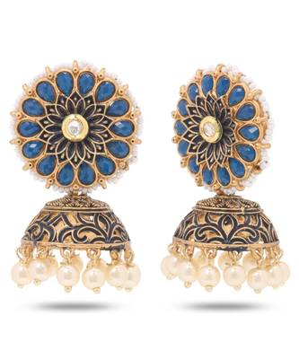 Blue Floral Jhumki Earring 2